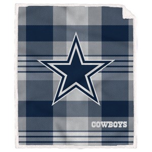 NFL Dallas Cowboys Plaid Steel Royal Plush Faux Shearling Blanket - 1 of 1