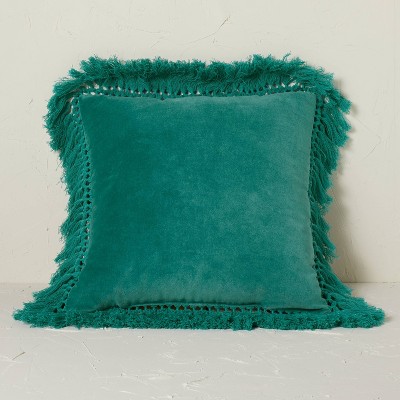 Square Velvet Fringe Decorative Throw Pillow Teal - Opalhouse™ designed with Jungalow™
