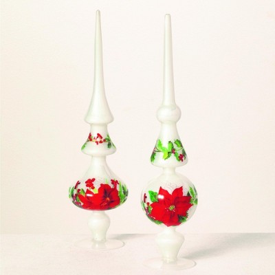 Sullivans Tabletop Glass Floral Finials Set of 2, 16"H & 16"H Multicolored