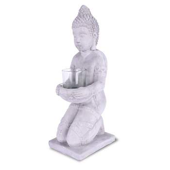12.8" Cement Composite Buddha Statue Tealight Candle Holder Gray - Rosemead Home & Garden, Inc.