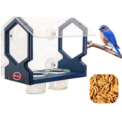 JCs Wildlife Geometric Double Window Bluebird Feeder - Holds 1 Cup Dried Mealworms