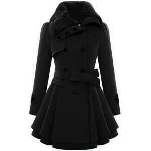 Zeagoo Women's Fashion Faux Fur Lapel Double-Breasted Thick Wool Trench Coat Winter Warm Jacket - 1 of 4
