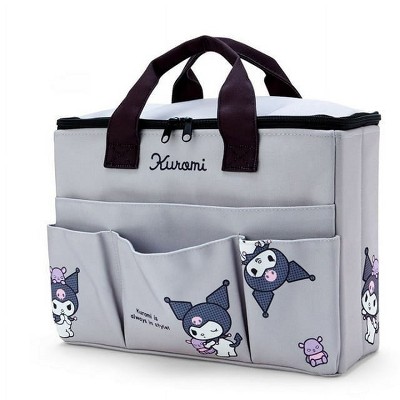 Paaaawaters Insulated Tote Bag with Dark Purple Handles Multiple Pockets Cartoon Print Gray