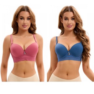 INSPIRE CHIC 2 Pcs Women's Lace Trim Underwire Adjustable Straps Plus Cup Size Push Up Bras - 1 of 4