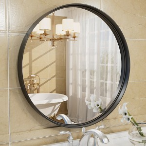 Apmir Round High Quality Aluminum Alloy Framed French Cleat Mounted Wall Decor Bathroom Vanity Mirror in matte black with 5-Year Warranty - 1 of 4