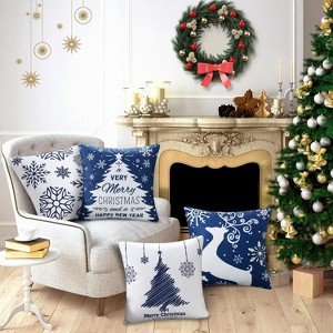 4Pcs Christmas Cushion Covers Set, Throw Pillow Cases with Snowflake Merry Christmas Holiday Xmas Trees Elk Deer for Party Sofa Couch Decor - 1 of 4