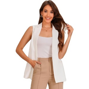 Allegra K Women's Fashion Button Up Belt V Neck Sleeveless Suit Vest - 1 of 4