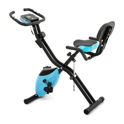 Lanos Portable 2 In 1 Foldable Exercise Workout 10 Level Adjustable Intensity X Bike Machine for Home with Precision Balanced Flywheel, Blue