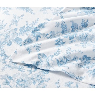 Vanessa Blue Floral Cotton Twin Flannel Sheet Set