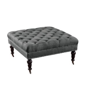 Isabelle Square Tufted Ottoman Charcoal Gray - Linon, Grey Gray