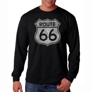 LA Pop Art Men's Word Art Long Sleeve T-shirt - CITIES ALONG THE LEGENDARY ROUTE 66 - 1 of 4