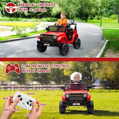 12V Bright Red Electric Ride-On Truck with LED Lights and Music