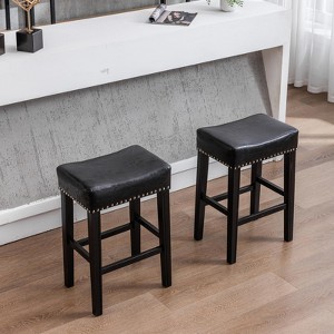 Furniture,Counter Height 29" Bar Stools for Kitchen Counter Backless Faux Leather Stools Farmhouse Island Chairs (29 Inch, Black, Set of 2) - 1 of 4