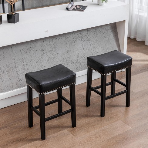 Furniture,Counter Height 29" Bar Stools for Kitchen Counter Backless Faux Leather Stools Farmhouse Island Chairs (29 Inch, Black, Set of 2) - image 1 of 4