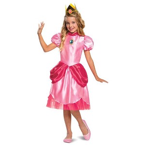 Kids' Super Mario Princess Peach Halloween Costume Dress with Headpiece - 1 of 4