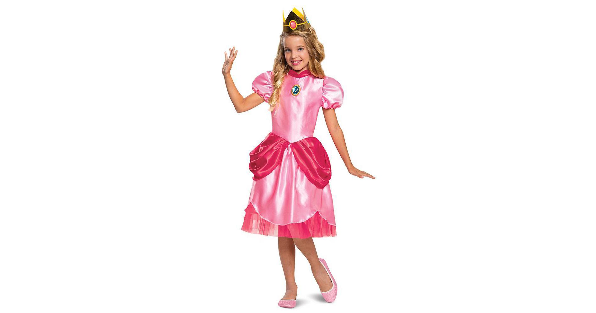 Kids' Super Mario Princess Peach Halloween Costume Dress with Headpiece