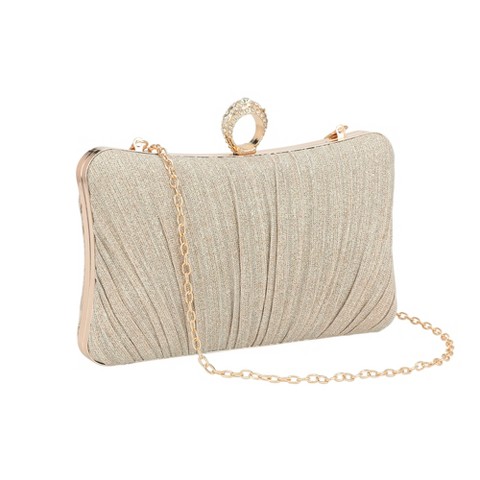 Сумки INSPIRE CHIC Clutch Purse Pleated Evening Bag for Women Handbags with Rhinestone Ring Champagne 7.9*2.4*4.7 inches