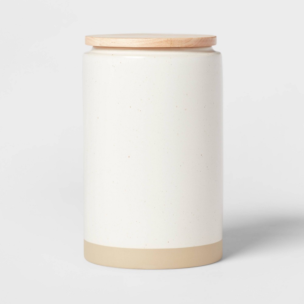 Photos - Food Container Camwood Collection Large Stoneware Canister with Wood Lid Cream - Threshol