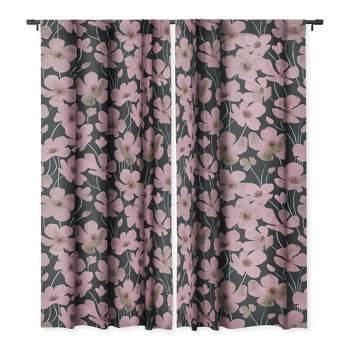 Emanuela Carratoni Pink Flowers on Blue Set of 2 Panel Blackout Window Curtain - Deny Designs