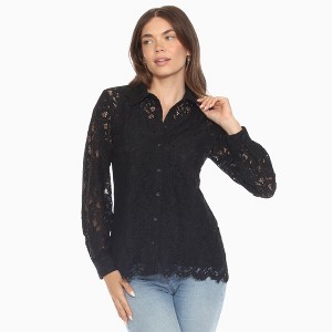 Women's Button Down Lace Top -White Mark - 1 of 4