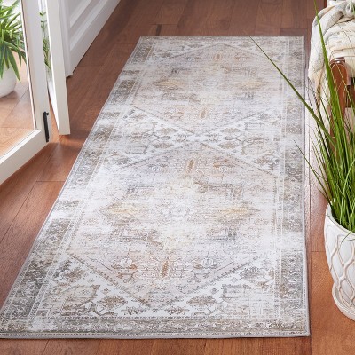 Beige and Grey Synthetic Machine Washable Runner Rug