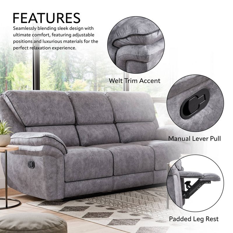 miBasics 89&#34; Breezenight Transitional Manual Reclining Sofa with Cup Holders Gray, 5 of 19