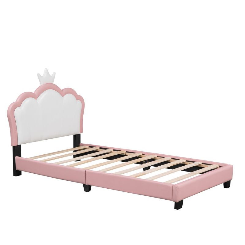 Upholstered Platform Bed With Crown Headboard, Princess Bed with Headboard and Footboard, White+Pink-ModernLuxe, 5 of 9