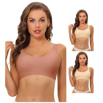 INSPIRE CHIC Women's No Show Smooth Comfort Adjustable Wide Straps Wireless Minimizers Bra 3 Packs
