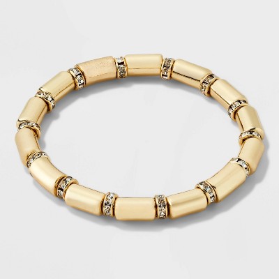 SUGARFIX by BaubleBar Crystal Baguette Stretch Bracelet - Gold: Brass Material, 6.75" Length, Stretch Band Closure