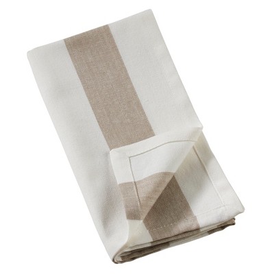 Taupe and White Striped Cotton Napkins, 20" Square, Set of 4