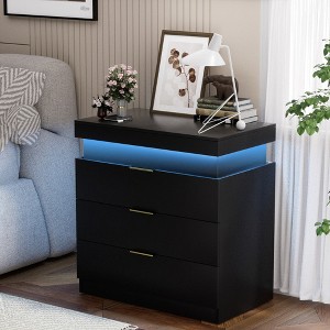 Chic Crate Modern Nightstand with Charging Station & LED Lights, Black Bedside Table with Drawers & Sliding Top - 1 of 4