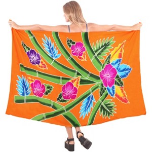 LA LEELA Women's Sarong Bikini Skirt Cover up Swimsuit Summer Wraps Bathing suit Swimwear Beach Wrap Skirts for Women One Size Orange, Floral - 1 of 4