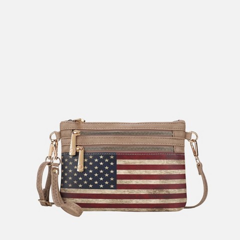 MKF Collection American Flag Crossbody Wristlet Bag – Vintage Fourth of July Handbag, Alisson | MKF Collection by Mia K – Taupe