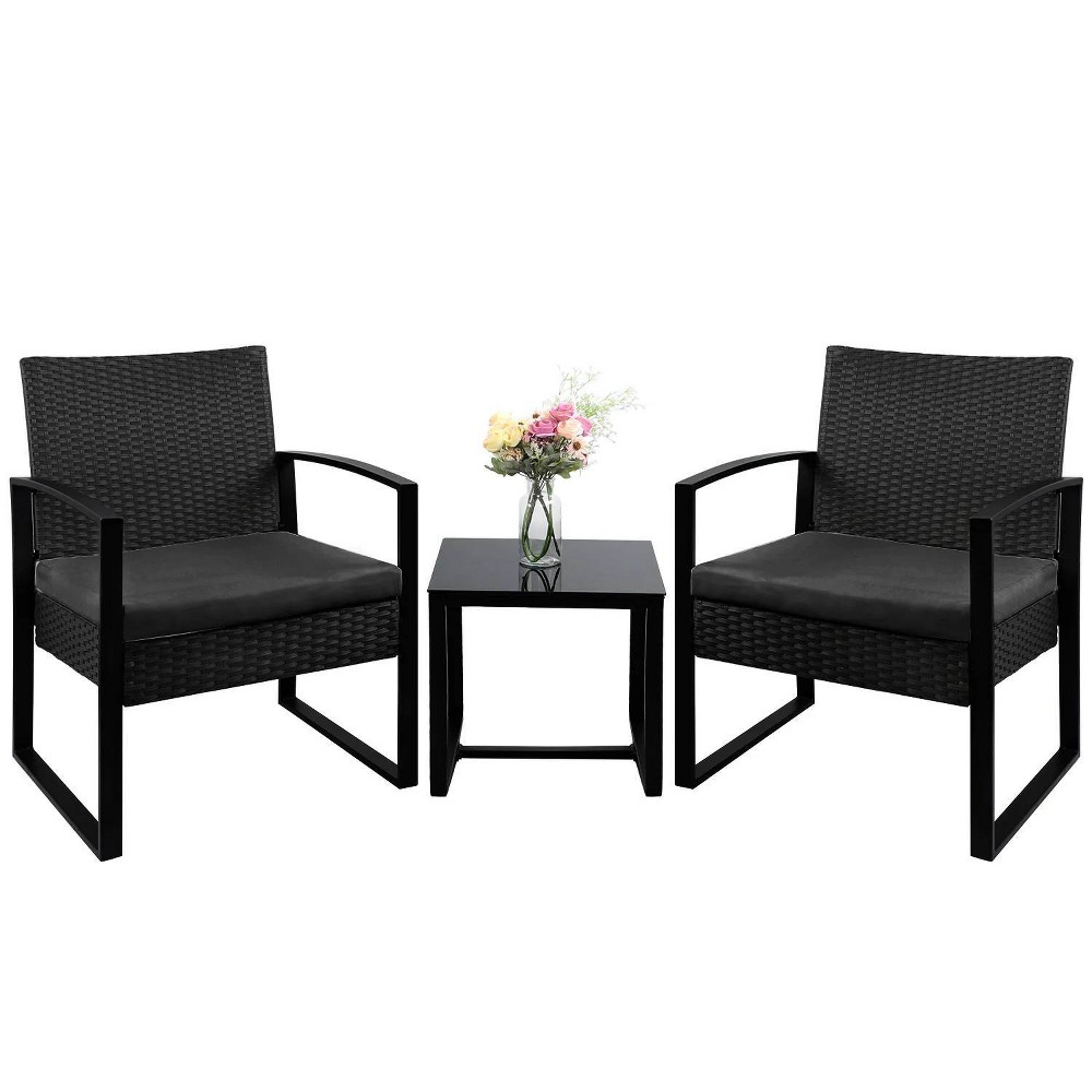 Photos - Garden Furniture Devoko 3pc Outdoor Conversation Set Black