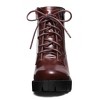 BLISSFUL STEP Women's Round Toe Chunky Heel Lug Sole Lace Up Zipper Combat Boots - 2 of 4