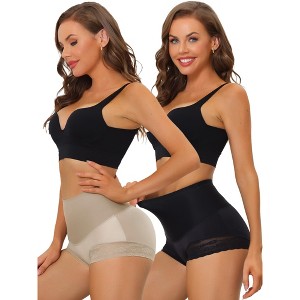 Allegra K Women's High Waisted Tummy Control Butt Lifter Lace Shapewear 2 Pcs - 1 of 4