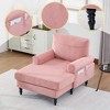 Upholstered Chaise Lounge Recliner Sleeper Sofa Bed Lazy Single Sofa Leisure Reading Couch with Side Pockets, Chenille - ModernLuxe - 3 of 4
