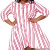 Slickblue Plus Size Stripe Shirt Dress with Button Down and Midi Length, Green/Hot Pink, 1XL-3XL - 2 of 4