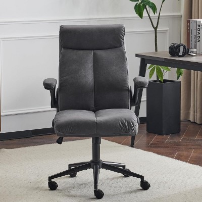 VINGLI Rolling Ergonomic Office Desk Chair with Padded Flip-up Arms, 360° Swivel High Back Executive Computer Chair with Wheels,