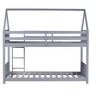 Bellemave Twin  House Floor Bunk Bed with Headboards, Footboards and Guardrails, Ladder, Rubber Wood Bunk Bed with Safety Guardrails,Light Grey - 3 of 4