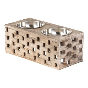 Huntley Pet Elevated Dog and Cat Double Bowl Feeder Stainless Steel Bowls (Berjen Block, Large) - 1 of 4