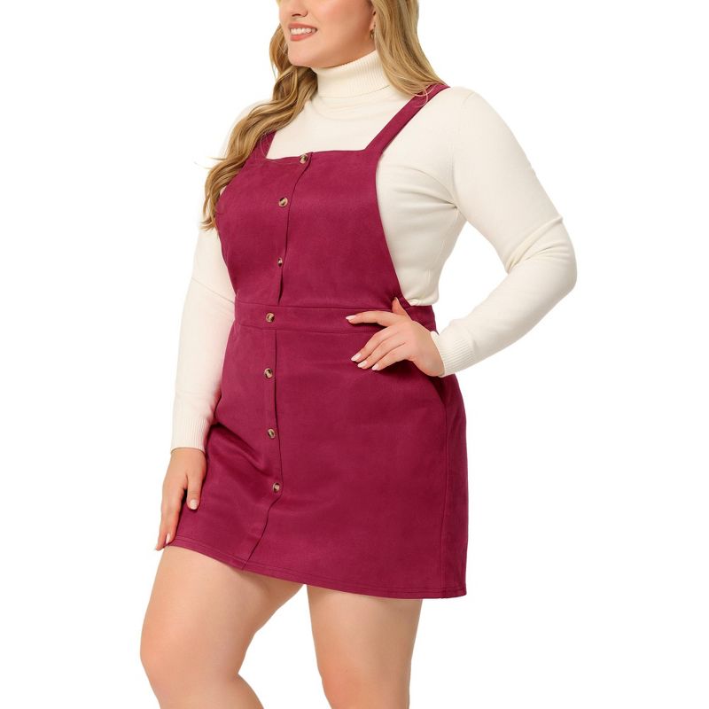 Agnes Orinda Women Plus Size Suspender High Waist A-Line Suede Overall Skirt, 1 of 7