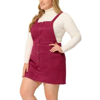 Agnes Orinda Women Plus Size Suspender High Waist A-Line Suede Overall Skirt