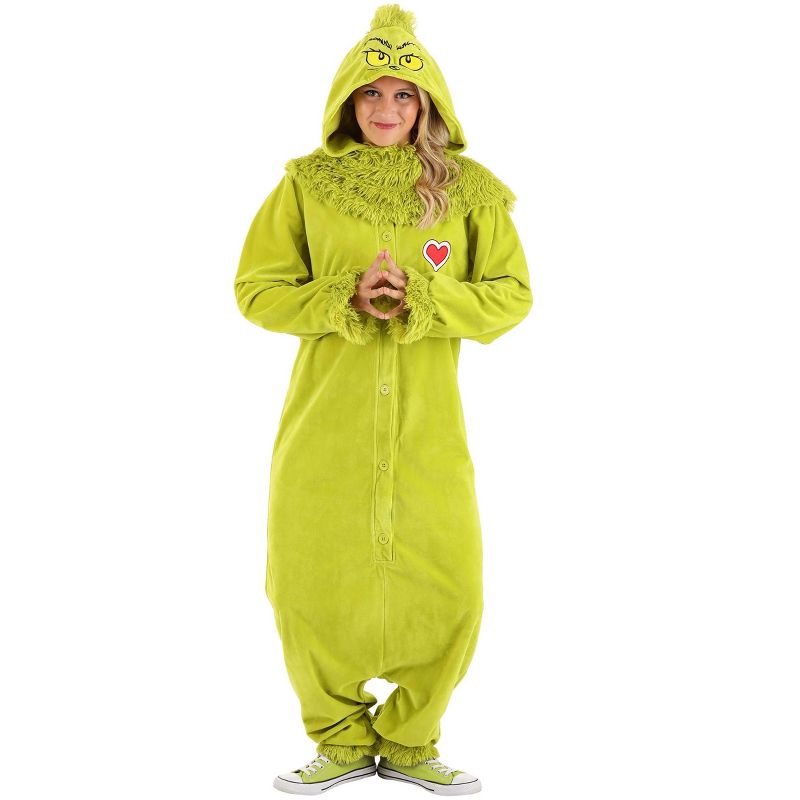 HalloweenCostumes.com Dr. Seuss The Grinch Jumpsuit with Hood Costume Adult, 1 of 3