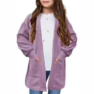 Clearlove Girls' Long Sleeve Open Front Knit Cardigan Cozy Loose Fit Sweater With Pockets Fall Winter Layering Piece - 1 of 4