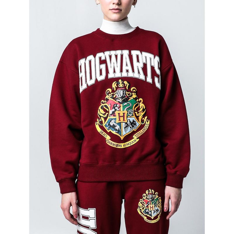 Harry Potter Hogwarts Men's Puff Print Maroon Crew Neck Sweatshirt, 4 of 6