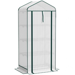 Mini Greenhouse with Screen Roof, 4 Tier Portable Small Greenhouse with High Strength PE Cover - 1 of 4