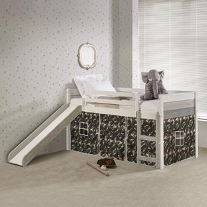 Donco Kids Panel Twin Rustic White & Grey Low Loft With Slide & Camo Print Tent - 1 of 1