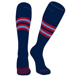 PEAR SOX Striped OTC Baseball, Softball, Football Socks (F) Navy, Red, Sky Blue (M) - 1 of 3