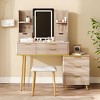 AENKYO 7-Drawer Vanity Desk with 3 Color LED Mirror, Fluted Makeup Table with Metal Legs & Jewelry Storage, Includes PU Stool for Bedroom - 2 of 4